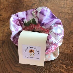 Set of 3 Handmade Scrunchies Pink Peach Purple Floral Hair Tie NEW